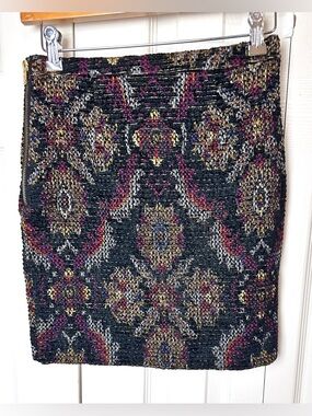 Anthropologie DRESS GALLERY Tapestry Pencil Skirt Jacquard brocade Woven Straigh